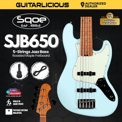 SQOE SJB650 5-Strings Jazz Bass Guitar, Roasted Maple Neck & Fretboard ( SQ-SJB650 / SJB-650 / SJB 650 )