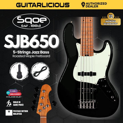 SQOE SJB650 5-Strings Jazz Bass Guitar, Roasted Maple Neck & Fretboard ( SQ-SJB650 / SJB-650 / SJB 650 )