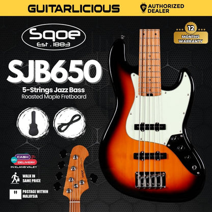 SQOE SJB650 5-Strings Jazz Bass Guitar, Roasted Maple Neck & Fretboard ( SQ-SJB650 / SJB-650 / SJB 650 )