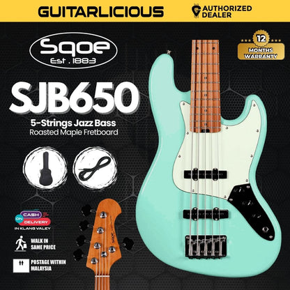 SQOE SJB650 5-Strings Jazz Bass Guitar, Roasted Maple Neck & Fretboard ( SQ-SJB650 / SJB-650 / SJB 650 )