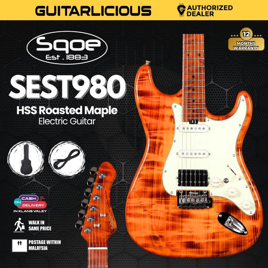SQOE SEST980 HSS Roasted Maple Series Electric Guitar - Torched Natural ( SEST / SEST-980 / ST 980 )