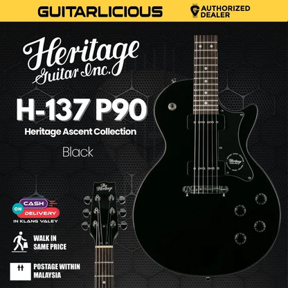 Heritage Ascent Collection H-137 P90 Electric Guitar, Black