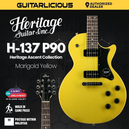 Heritage Ascent Collection H-137 P90 Electric Guitar, Marigold Yellow