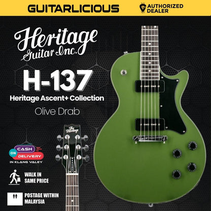 Heritage Ascent+ Collection H-137 Electric Guitar, Olive Drab
