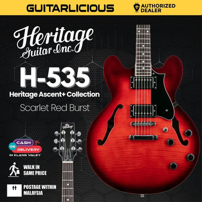 Heritage Ascent+ Collection H-535 Electric Guitar, Scarlet Red Burst