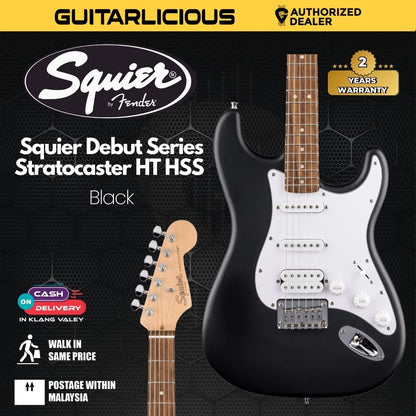 Squier Debut Series Stratocaster HT HSS Electric Guitar, Laurel FB - Black