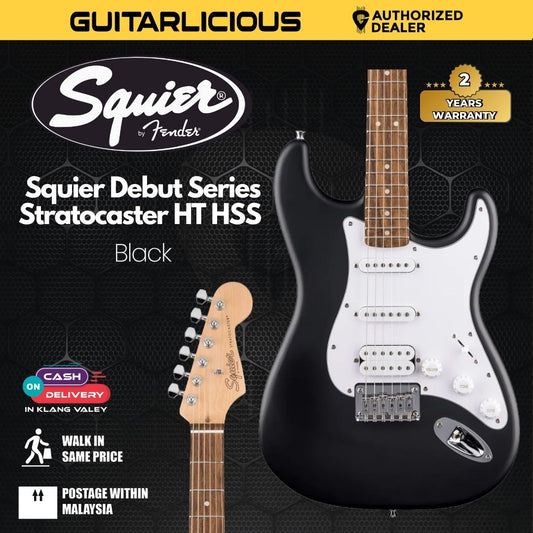 Squier Debut Series Stratocaster HT HSS Electric Guitar, Laurel FB - Black