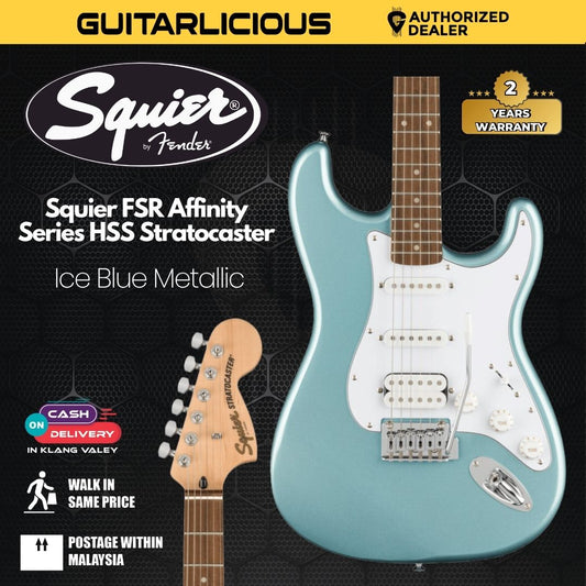 Squier FSR Affinity Series HSS Stratocaster Electric Guitar, Laurel FB - Ice Blue Metallic