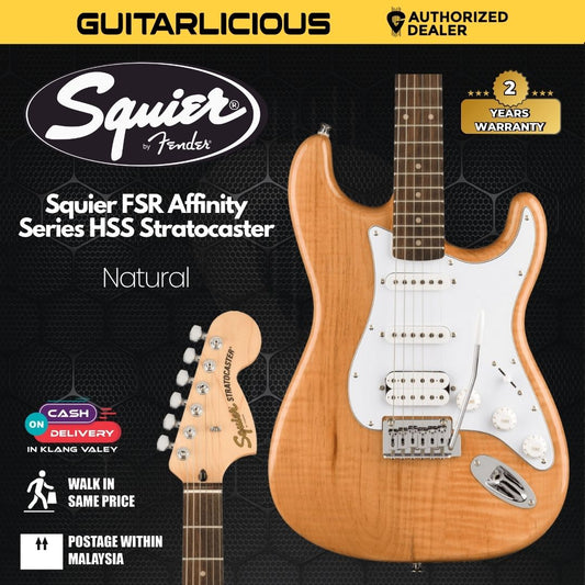 Squier FSR Affinity Series HSS Stratocaster Electric Guitar, Laurel FB - Natural