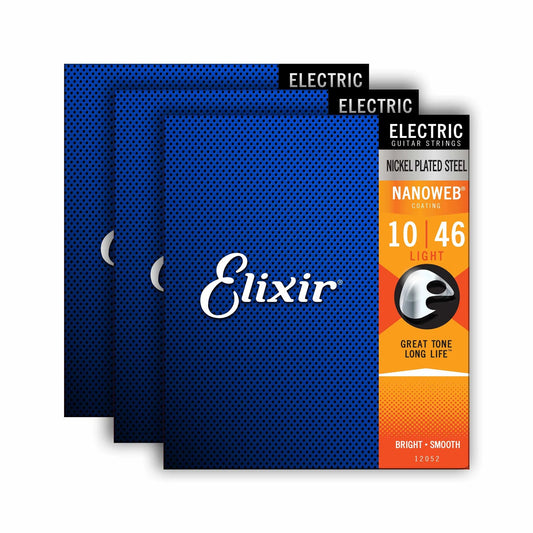 Elixir 16542 Nanoweb Electric Guitar Strings, Light - 3-Pack (10-46)
