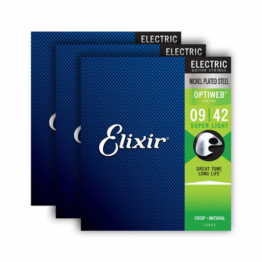 Elixir 16550 Optiweb Electric Guitar Strings, Super Light 3-Pack ( 9-42)