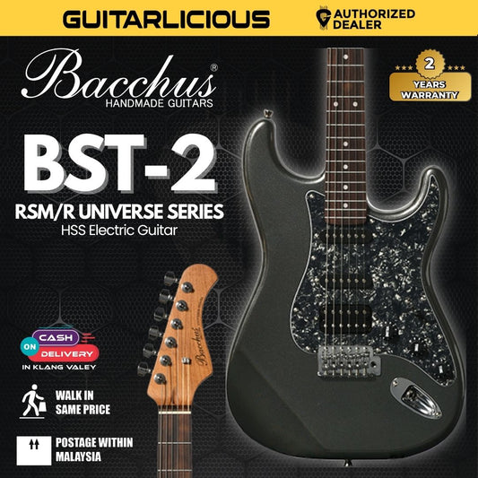 Bacchus BST-2-RSM/R Roasted Maple Neck & Rosewood FB, Stratocaster Electric Guitar w/ Bacchus SSH Pickups - Gun Metallic