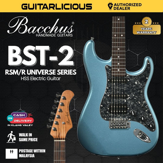 Bacchus BST-2-RSM/R Roasted Maple Neck & Rosewood FB, Stratocaster Electric Guitar w/ Bacchus SSH Pickups - Ice Blue Metallic