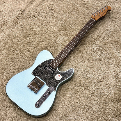 Bacchus BTE-2-RSM/R Tele Electric Guitar, Roasted Maple Neck, Rosewood Fretboard, P-90 & SCPickups–Ice Blue Metallic