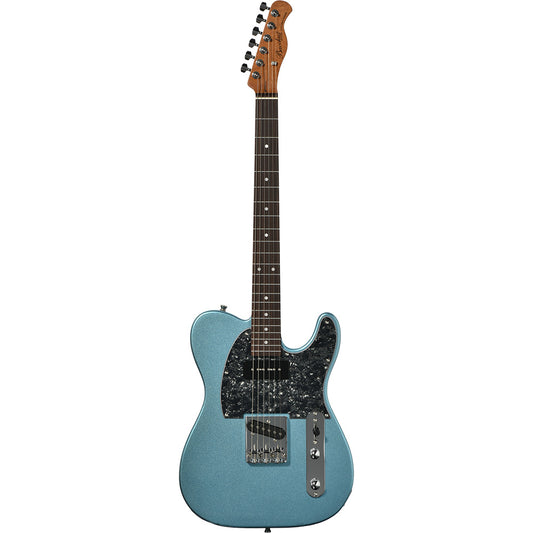 Bacchus BTE-2-RSM/R Tele Electric Guitar, Roasted Maple Neck, Rosewood Fretboard, P-90 & SCPickups–Ice Blue Metallic