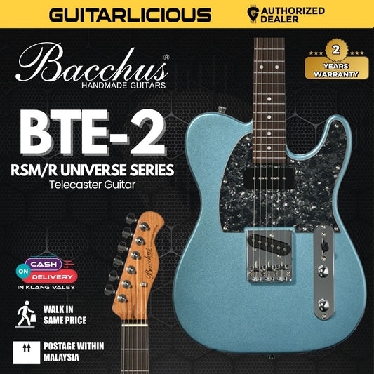 Bacchus BTE-2-RSM/R Tele Electric Guitar, Roasted Maple Neck, Rosewood Fretboard, P-90 & SCPickups–Ice Blue Metallic