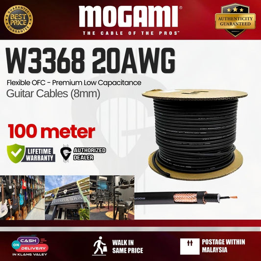 MOGAMI W3368 8mm Premium Low Capacitance Flexible OFC Guitars Cables (20AWG) - 100m