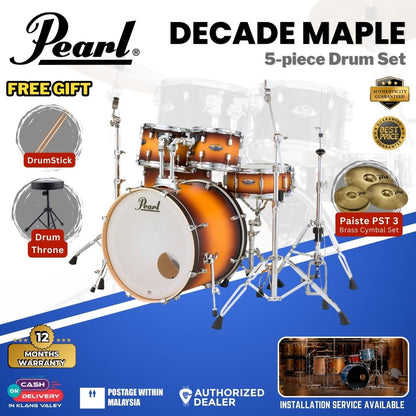 Pearl Decade Maple 5-Piece Drum Set with Pearl (HWP930) Hardware, Drumstick and Throne - 22" Kick -Classic Satin Amburst