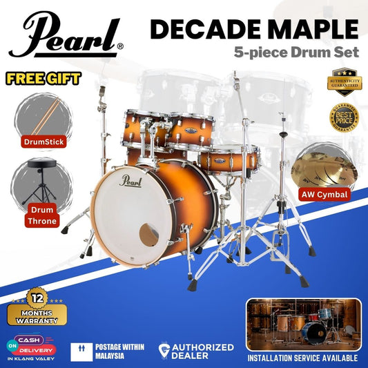 Pearl Decade Maple 5-Piece Drum Set with Pearl (HWP930) Hardware, Drumstick and Throne - 22" Kick -Classic Satin Amburst
