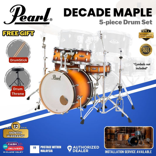 Pearl Decade Maple 5-Piece Drum Set with Pearl (HWP930) Hardware, Drumstick and Throne - 22" Kick -Classic Satin Amburst