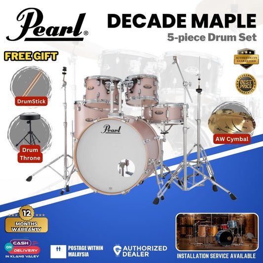 Pearl Decade Maple 5-Piece Drum Set with Pearl (HWP930) Hardware, Drumstick and Throne - 22" Kick -Rose Mirage