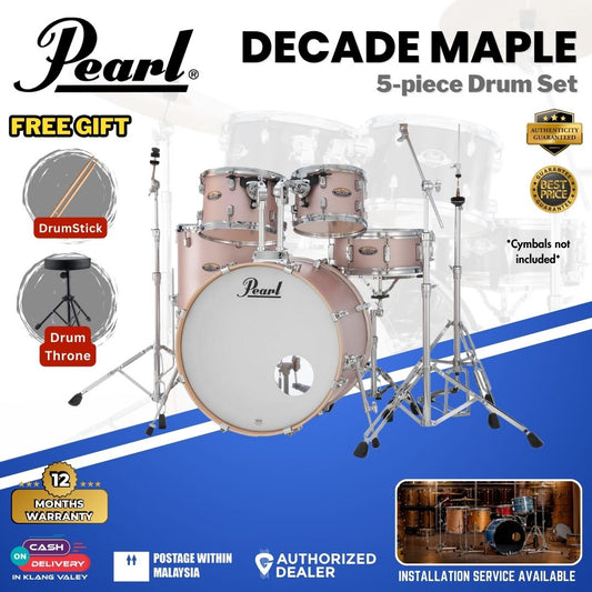 Pearl Decade Maple 5-Piece Drum Set with Pearl (HWP930) Hardware, Drumstick and Throne - 22" Kick -Rose Mirage