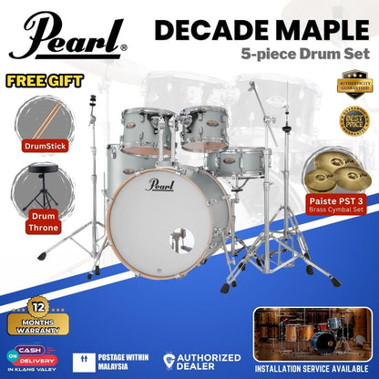 Pearl Decade Maple 5-Piece Drum Set with Pearl (HWP930) Hardware, Drumstick and Throne - 22" Kick -Blue Mirage