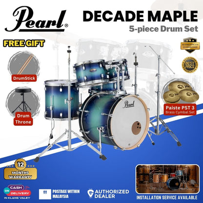 Pearl Decade Maple 5-Piece Drum Set with Pearl (HWP930) Hardware, Drumstick and Throne - 22" Kick - Fade Glory