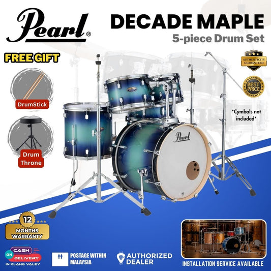 Pearl Decade Maple 5-Piece Drum Set with Pearl (HWP930) Hardware, Drumstick and Throne - 22" Kick - Fade Glory
