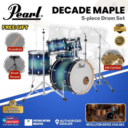 Pearl Decade Maple 5-Piece Drum Set with Pearl (HWP930) Hardware, Drumstick and Throne - 22" Kick - Fade Glory