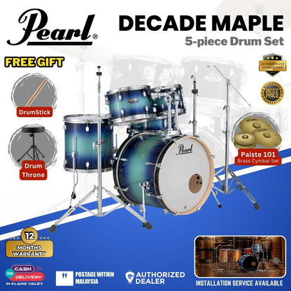 Pearl Decade Maple 5-Piece Drum Set with Pearl (HWP930) Hardware, Drumstick and Throne - 22" Kick - Fade Glory
