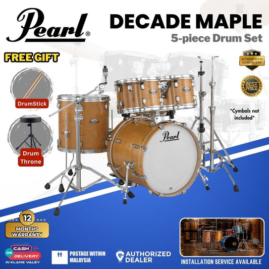 Pearl Decade Maple 5-Piece Drum Set with Pearl (HWP930) Hardware, Drumstick and Throne - 22" Kick - Pale Amber Gloss