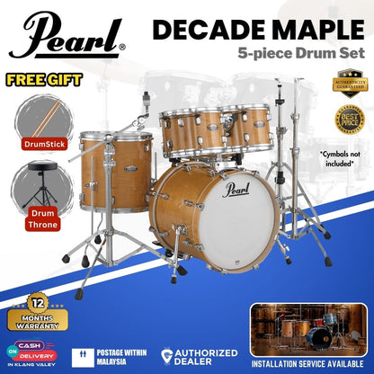 Pearl Decade Maple 5-Piece Drum Set with Pearl (HWP930) Hardware, Drumstick and Throne - 22" Kick - Pale Amber Gloss