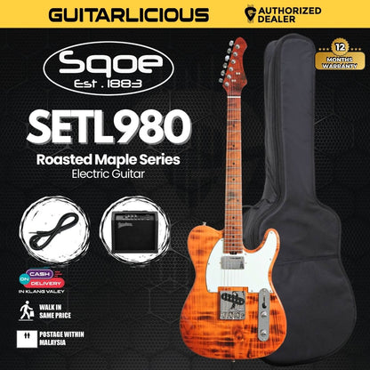 SQOE SETL980 Roasted Maple Series Telecaster Electric Guitar - Torched Natural ( SETL980 / SETL 980 / SETL-980 )