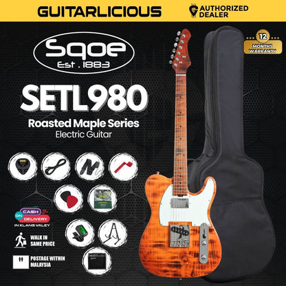 SQOE SETL980 Roasted Maple Series Telecaster Electric Guitar - Torched Natural ( SETL980 / SETL 980 / SETL-980 )