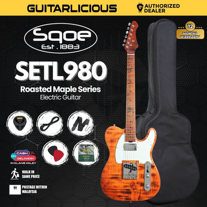 SQOE SETL980 Roasted Maple Series Telecaster Electric Guitar - Torched Natural ( SETL980 / SETL 980 / SETL-980 )