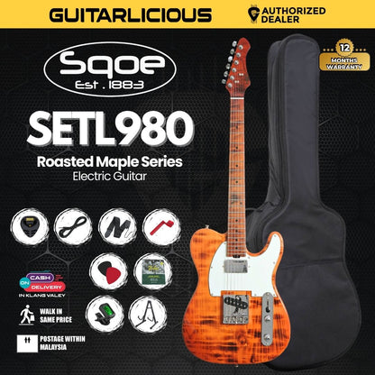 SQOE SETL980 Roasted Maple Series Telecaster Electric Guitar - Torched Natural ( SETL980 / SETL 980 / SETL-980 )
