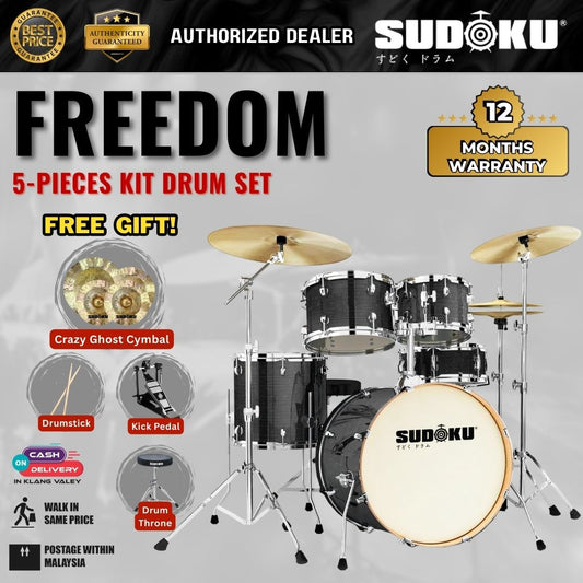 Sudoku Freedom Acoustic Drum Set  + Crazy Ghost Cymbals Set w/Drum Throne, Drumsticks, Single Pedal-Sparkle Black