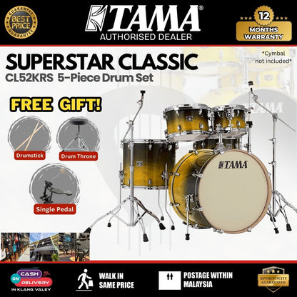 Tama CL52KRS Superstar Classic 5-Piece Drum Set-Gloss Sapphire Lacebark Pine (PGHP) ( CL52KRS /  CL 52KRS)