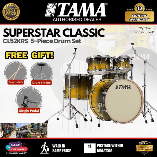 Tama CL52KRS Superstar Classic 5-Piece Drum Set-Gloss Sapphire Lacebark Pine (PGHP) ( CL52KRS /  CL 52KRS)