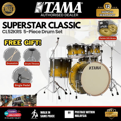 Tama CL52KRS Superstar Classic 5-Piece Drum Set-Gloss Sapphire Lacebark Pine (PGHP) ( CL52KRS /  CL 52KRS)
