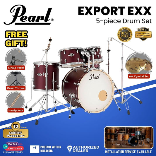 Pearl Export EXX 5-Piece Drum Set with Hardware, Drumstick and Throne (EXX725SP) - Satin Scarlet