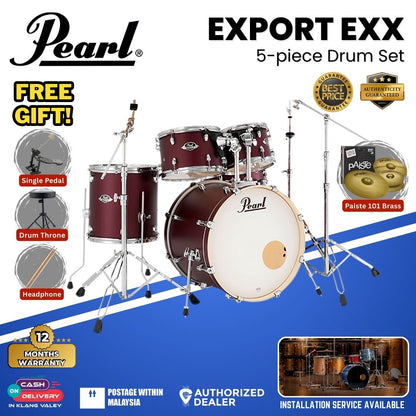 Pearl Export EXX 5-Piece Drum Set with Hardware, Drumstick and Throne (EXX725SP) - Satin Scarlet