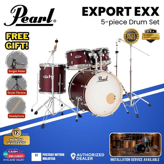 Pearl Export EXX 5-Piece Drum Set with Hardware, Drumstick and Throne (EXX725SP) - Satin Scarlet