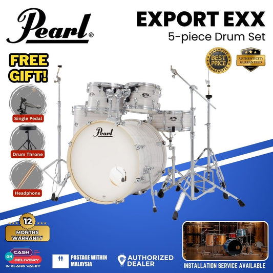 Pearl Export EXX 5-Piece Drum Set with Hardware, Drumstick and Throne (EXX725SP) - Slipstream White