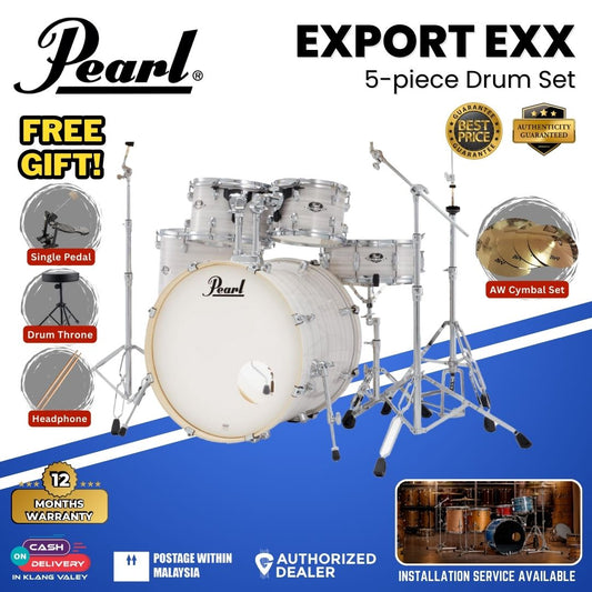Pearl Export EXX 5-Piece Drum Set with Hardware, Drumstick and Throne (EXX725SP) - Slipstream White