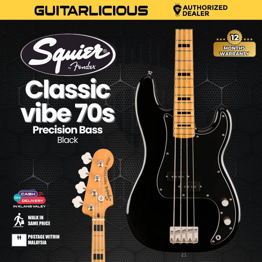 Squier Classic Vibe 70s Precision Bass Guitar, Maple FB - Black
