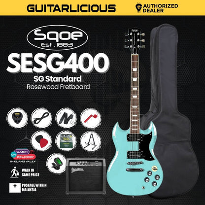 SQOE SESG400 SG Standard Electric Guitar Rosewood Fretboard - ( SESG400-SBL / SESG400SBL )