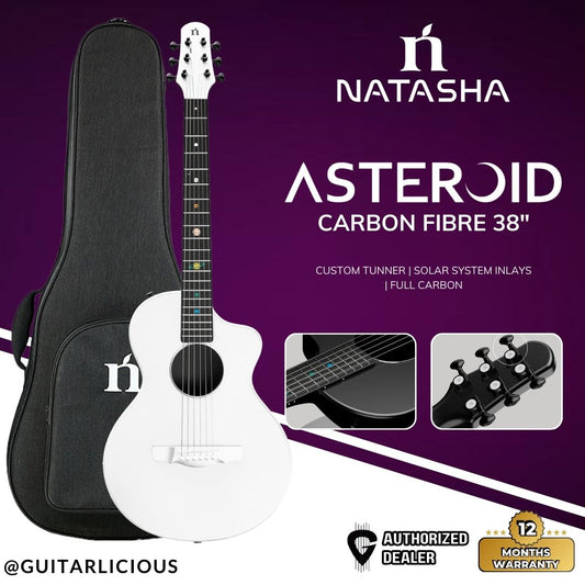 Natasha Asteroid Carbon Fibre 38" Acoustic Guitar with Piezo Pickups with Bag (PS1) - Radiant Pearl