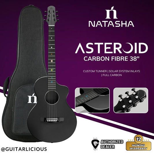 Natasha Asteroid Carbon Fibre 38" Acoustic Guitar with Piezo Pickups with Bag (PS1) - Cosmic Black